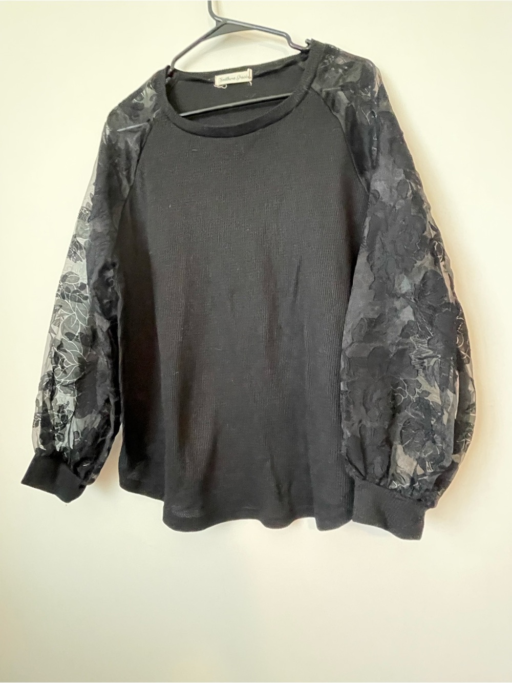 Southern Grace Black Lace Balloon Sleeve Sweatshirt